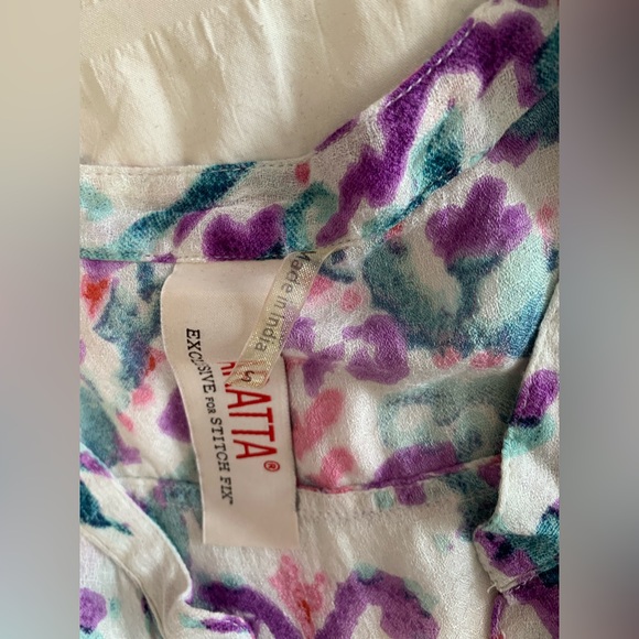 NWOT Aratta Cream Sleeveless Button DownTank with Purple & Teal Print - Picture 6 of 16